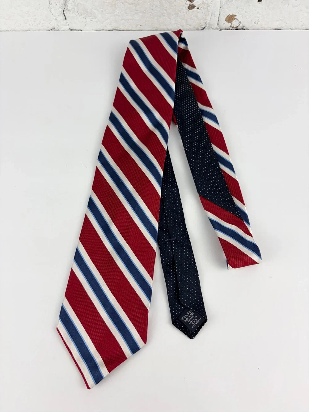 Tommy Hilfiger Silk Red White Navy Blue Striped Neck Tie